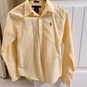 Ralph Lauren Women's Light Yellow Striped Button Down Shirt
